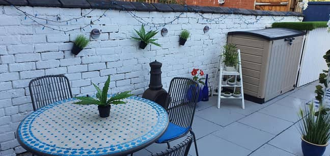 The original idea for Chris' Greek-inspired garden came from a blue and white tiled table he already owned (Credit: Chris Ryan)