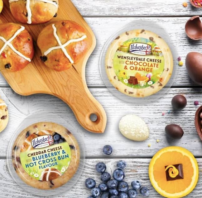 Over Easter, the brand launched a Blueberry &amp; Hot Cross Bun Cheddar and a Chocolate &amp; Orange Wensleydale (Credit: Ilchester Cheese)