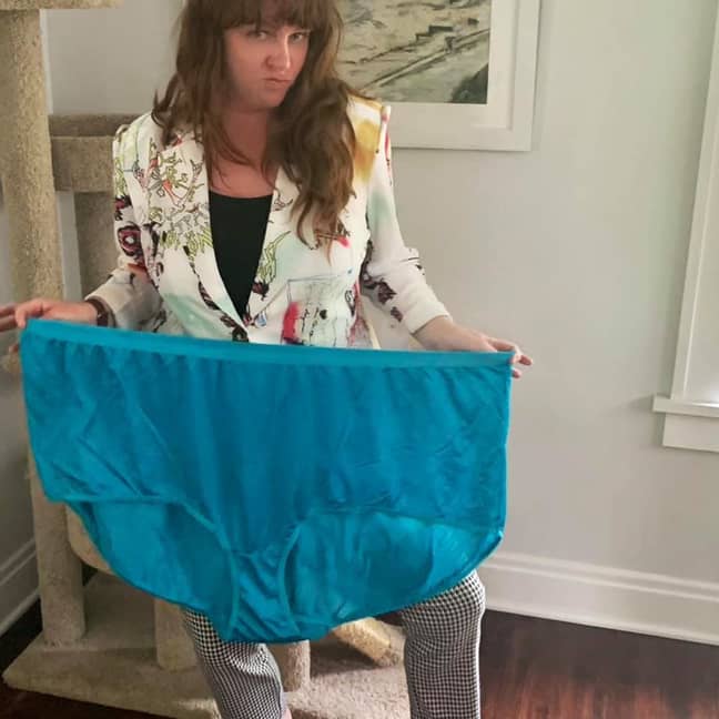 It's safe to say the knickers were bigger than expected (Credit: Caters)