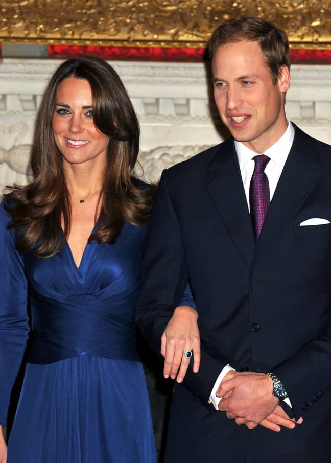 William and Kate got engaged in November 2010. Beaverbrooks is selling a Kate Middleton-inspired 18ct Gold Diamond Sapphire Cluster Ring for £3,750 (Credit: PA)