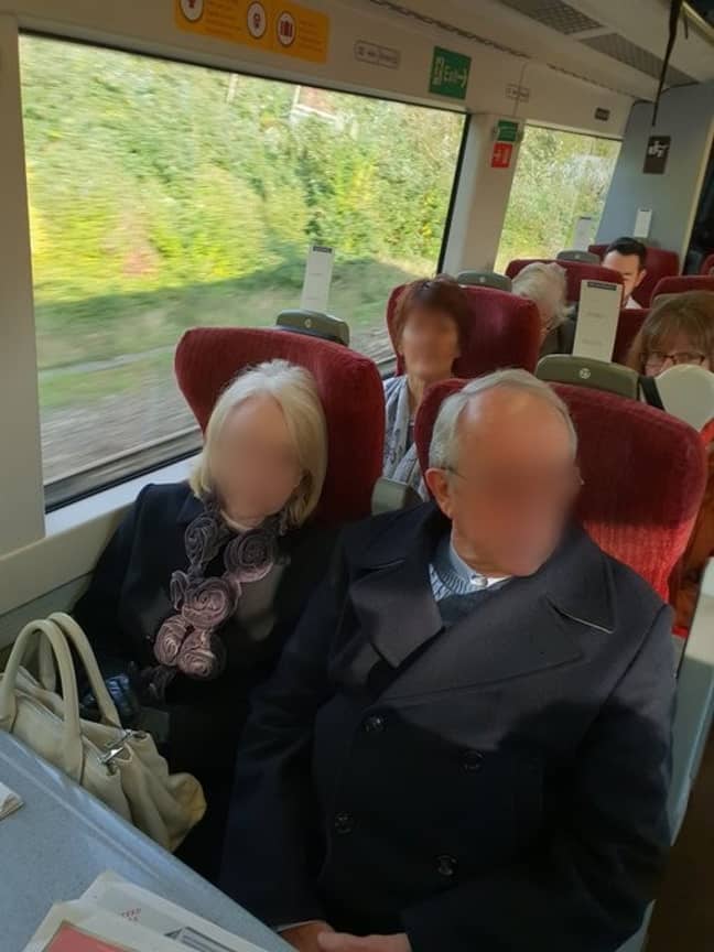 &quot;Don't be these people&quot;: mum-of-three Wirch shared a photo of the elderly couple who had allegedly refused to get out of their seats on Twitter. (Credit: Wirch Mancino-Williams)