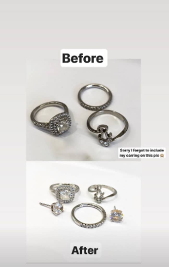 The jewellery looks sparkling clean in the before and after shots (Credit: Instagram/@mrshinchhome)