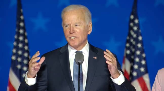Democratic candidate Joe Biden addresses the nation on election night (Credit: PA)