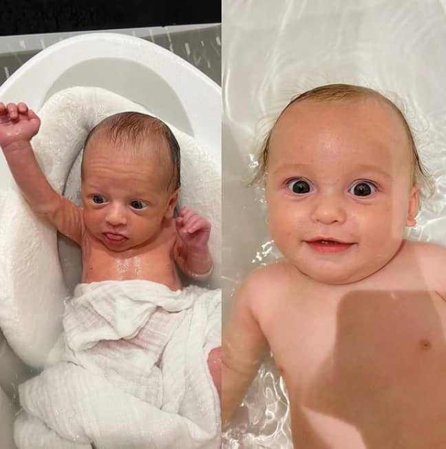 Jake Quickenden shared this adorable side-by-side of his son at three weeks old and 20 weeks (Credit: Instagram/ Jake Quickenden)