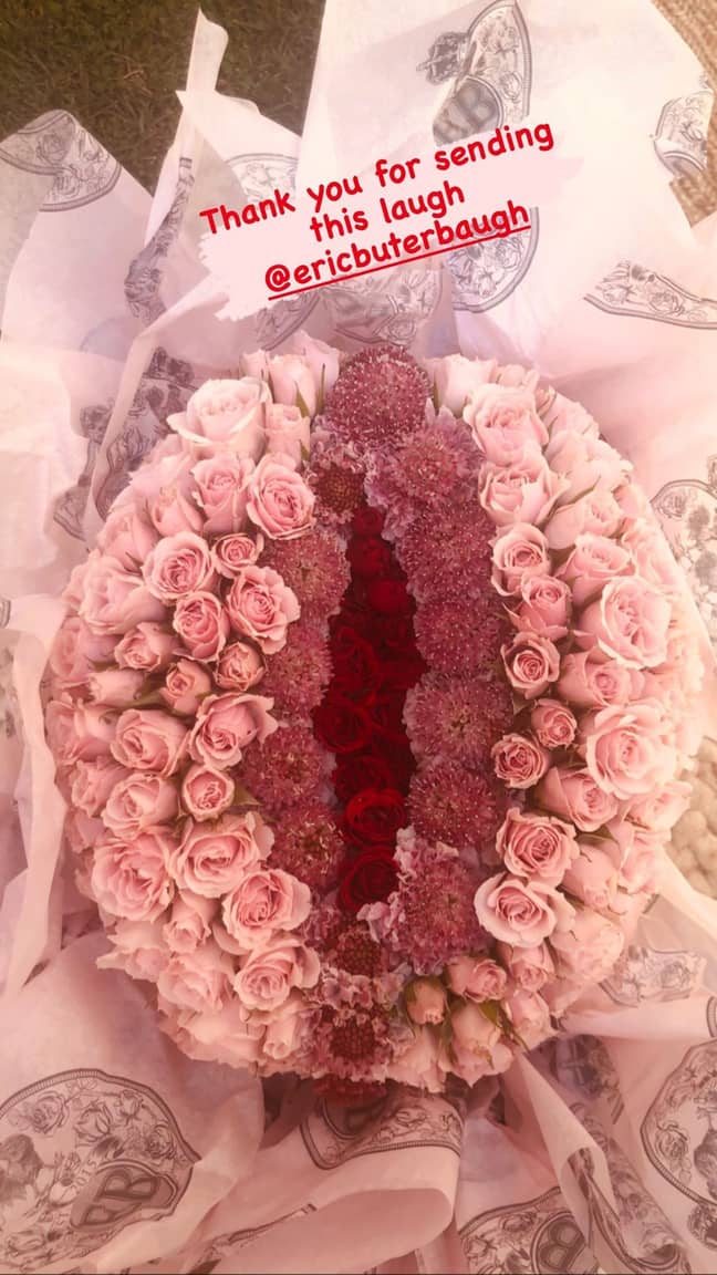 The vagina-shaped arrangement was made of several varieties of roses along with other pink-toned blooms (Credit: Emma Roberts / Instagram)