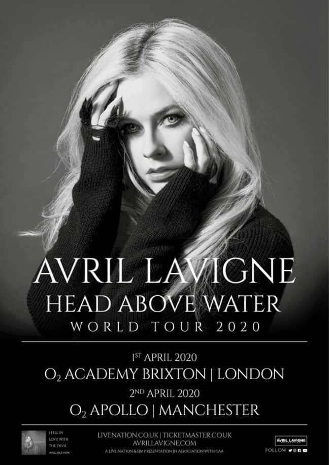 Avril Lavigne announced her Europe tour dates recently. (Credit: Avril Lavigne/ Live Nation)