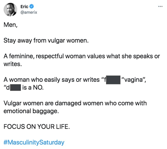 Eric's comments left women feeling a bit miffed (Credit: Twitter)