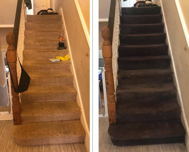 Abbie transformed her staircase with £5 bottles of carpet dye from Wilko (Credit: Abbie Oberheim)