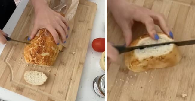 This is how to cut the bread (Credit: TikTok/ @thefoldinglady)
