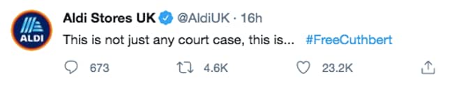 Aldi responded to the drama with this tweet (Credit: Twitter/ AldiUK)