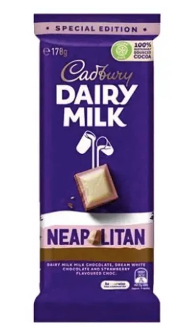 The Dairy Milk Neapolitan is made up of delicious milk, white and strawberry flavoured chocolate (Credit: Cadbury)