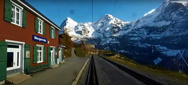 In Switzerland, the modern electric Wengernalp Railway travels from Lauterbrunnen on a stunning trip to Kleine Scheidegg (Credit: YouTube)
