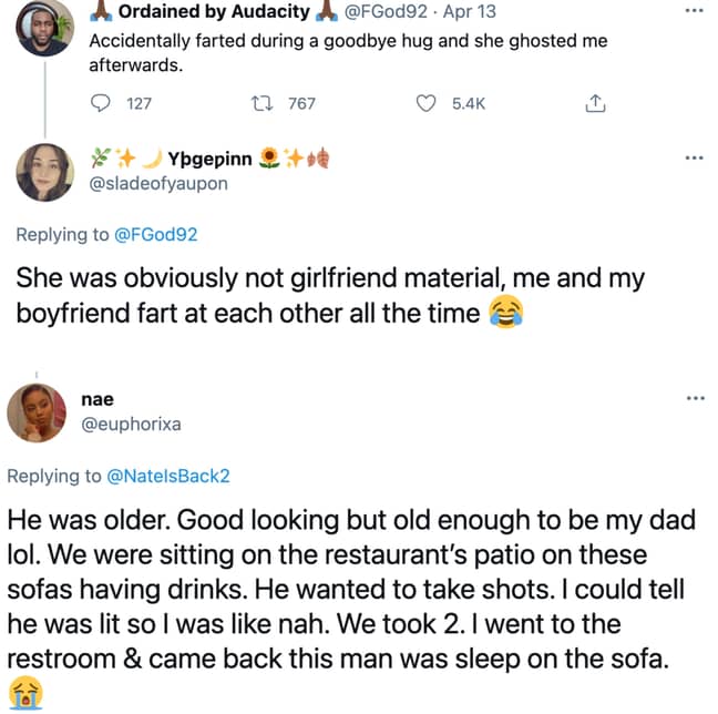 Farting, eviction notices and funeral make-up are some of the awkward topics discussed in the thread (Credit: Twitter)