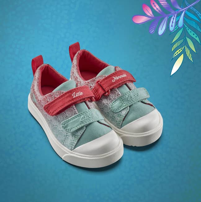 The canvas shoes in 'Ariel' colours feature the words 'Little Mermaid' (Credit: Clarks)