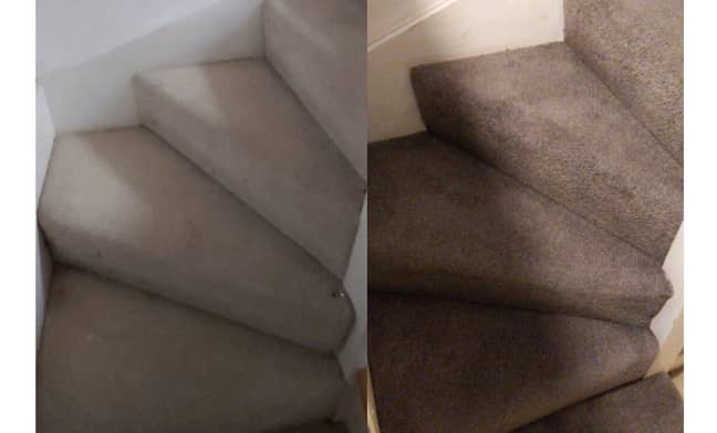 The before and after pictures of Bridie's carpet (Credit: Instagram/HinchingHodgsons)