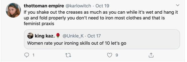 The post actually contained useful advice to avoid ironing (Credit: Twitter)