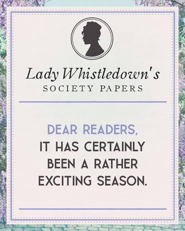 Lady Whistledown's society papers (Credit: Instagram/bridgertonnetflix)