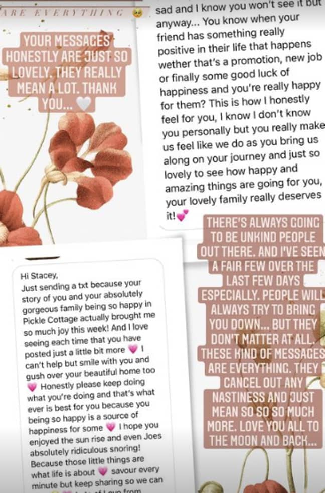 Stacey thanked followers for their lovely messages (Credit: StaceySolomon/Instagram)
