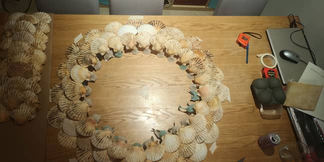 Lisa used a glue gun to stick the shells to the to three circular tiers (Credit: Kennedy Media)