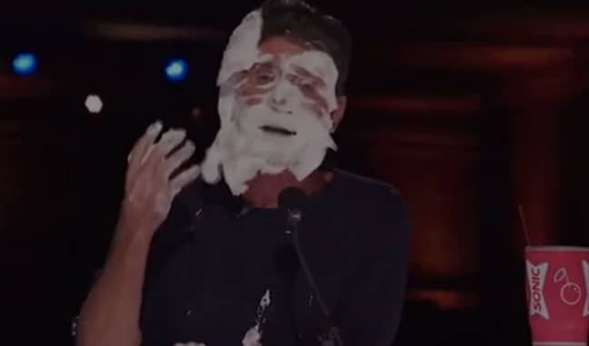 Simon well and truly got pied (Credit: NBC)