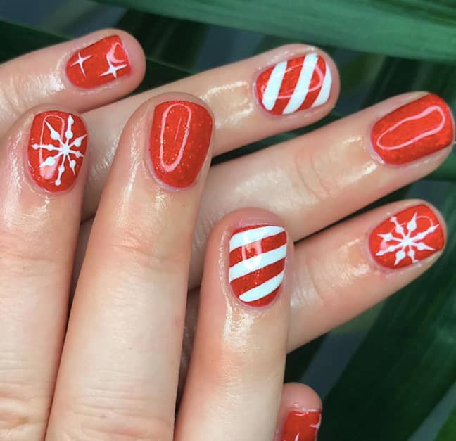 These glittery festive nails demonstrate some real talent (Credit: Instagram/@ccnails__)