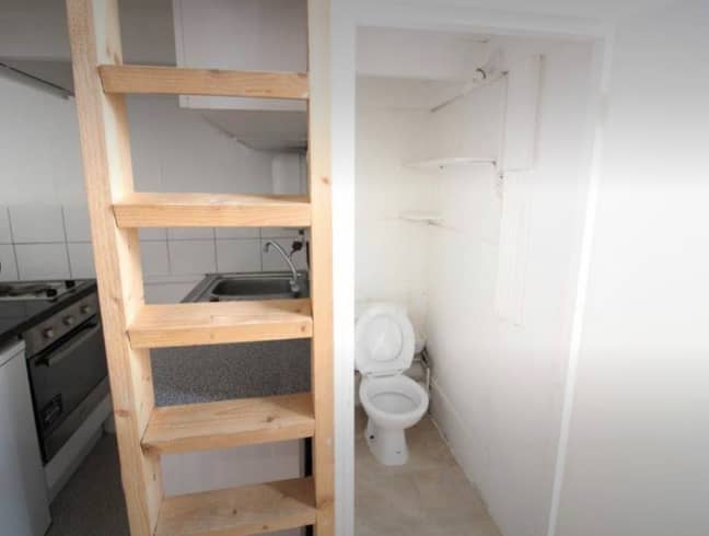 The toilet sits next to the ladder to the bed... and has no door (Credit: Twitter)