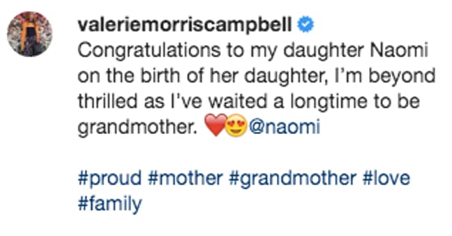 Naomi's mum penned this tribute (Credit: Instagam/ Valerie Morris-Campbell)