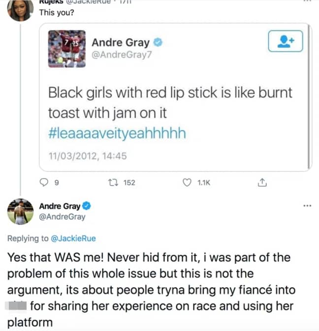 Andre has previously apologised for the vile tweets (Credit: Twitter/ Andre Grey)