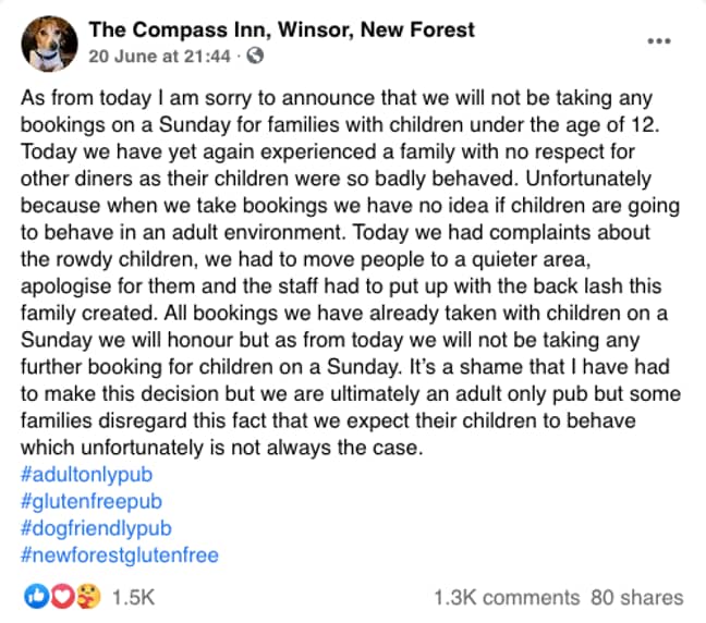 The Compass Inn announced the new rules on social media (Credit: Facebook/ The Compass Inn)