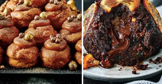 Profiteroles and chocolate orange Christmas pud are also on the menu (Credit: M&amp;S)