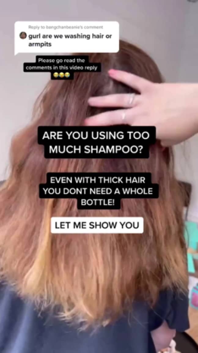 A TikTokker explained less is more when it comes to shampoo (Credit: TikTok @sarahbrawleyhair)