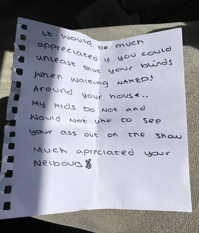 This letter was posted on the mum's windshield (Credit: Kennedy)