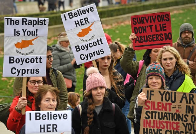 Women's rights groups could be seen campaigning in support of the teenager (Credit: PA)