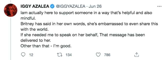 Iggy added that she reached out in a 'mindful' way (Credit: Twitter)