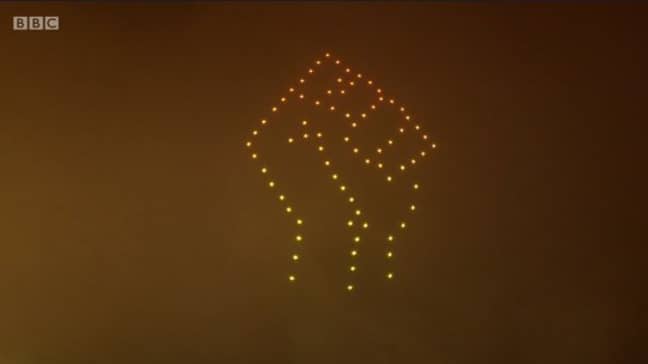 The fireworks display featured the Black Lives Matter fist symbol (Credit: BBC)