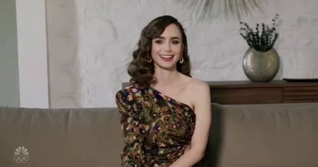 Lily Collins laughed awkwardly as the show came under fire (Credit: NBC)