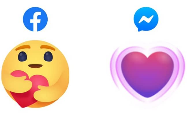 Facebook has launched a 'care' reaction and a purple messenger heart (Credit: Facebook)