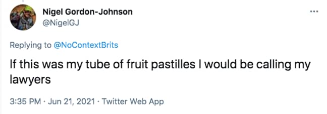 One man said he would not be very happy if that's the packet of Fruit Pastilles he'd be stuck with (Credit: Twitter)