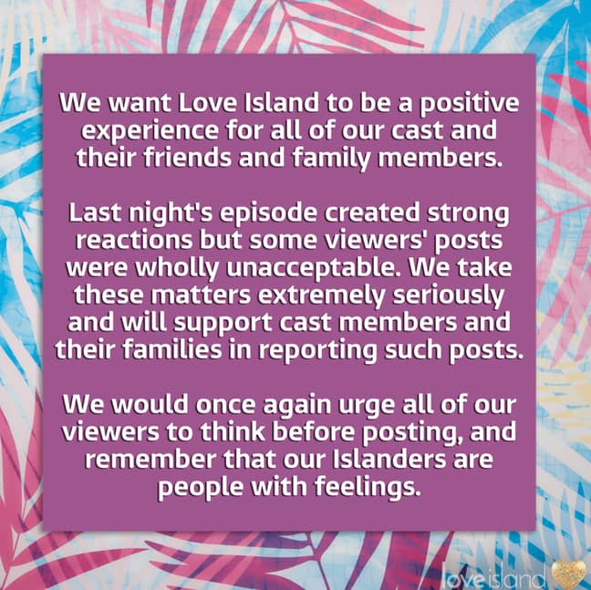  On Thursday evening, ITV took to Instagram with a statement (Credit: Instagram)