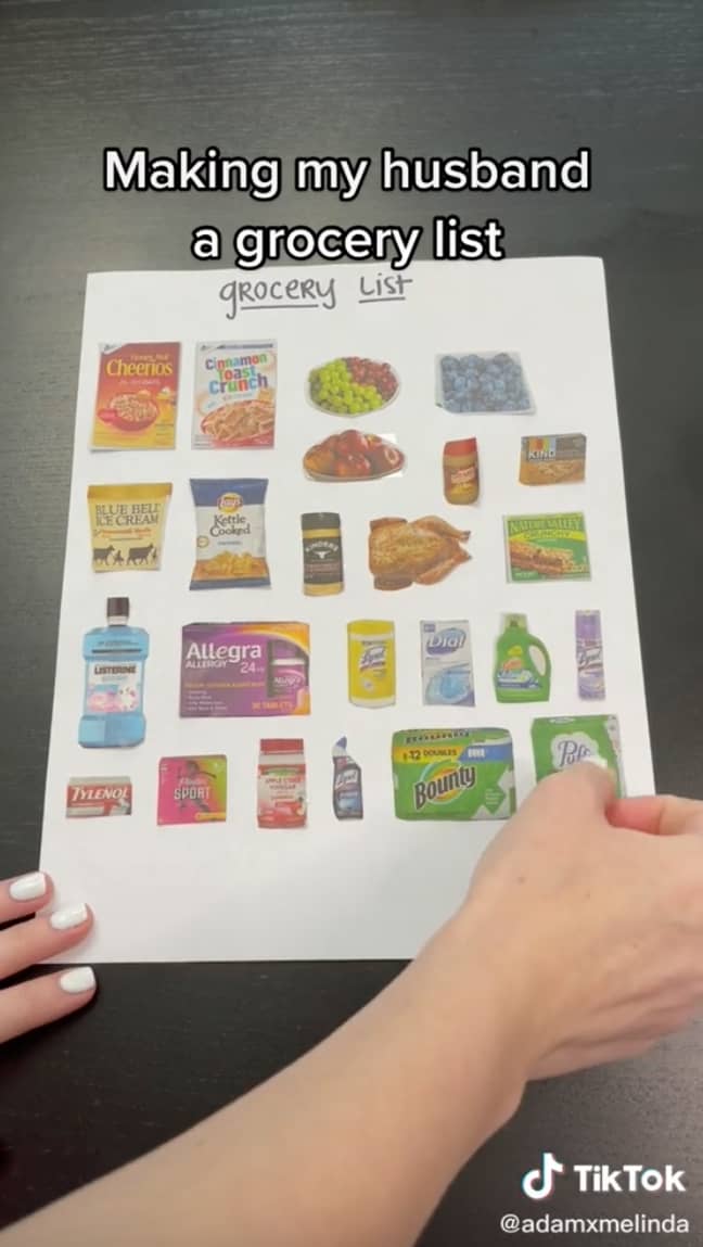 Melinda shared her 'genius' grocery list on TikTok (Credit: TikTok @adamxmelinda)