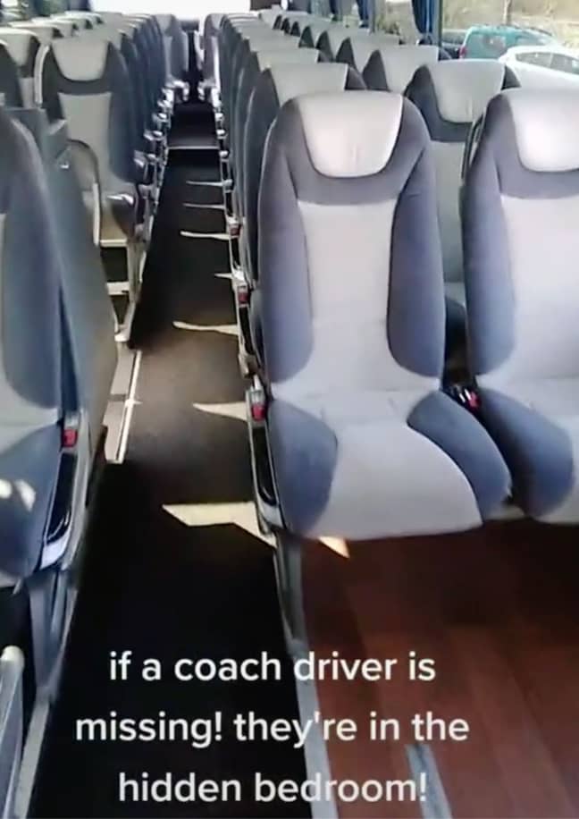 It turns out there's a hidden bedroom on board coaches. (Credit: TikTok/@josephannetts)
