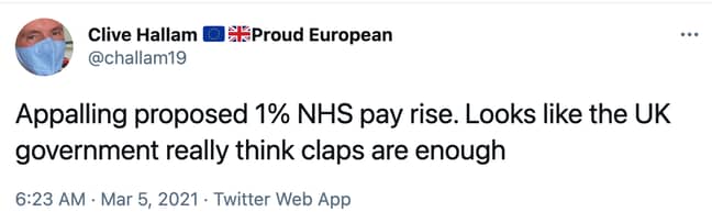 'Looks like the UK government really think claps are enough' said on Twitter user (Credit: Twitter)