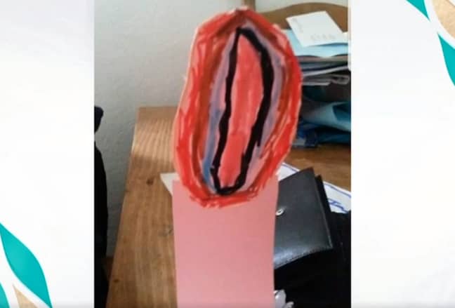 A 'flower' made from red tissue paper (Credit: ITV)