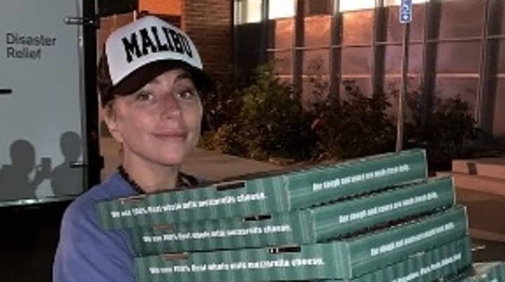 ​Lady Gaga Hand Delivers Pizza And Sings To 98-Year-Old At Red Cross Evacuation Centre