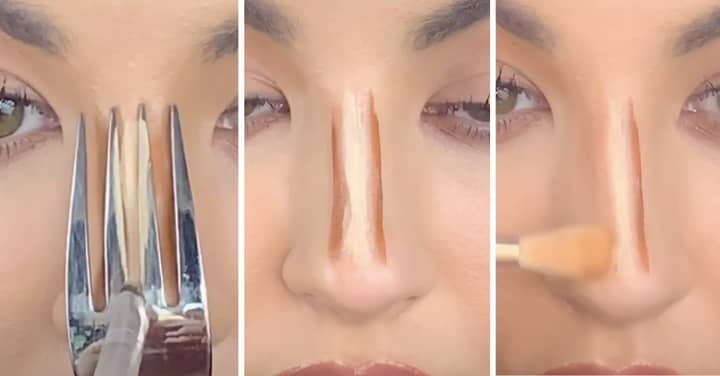 Makeup Artist Shows How To Contour Your Nose With A Fork